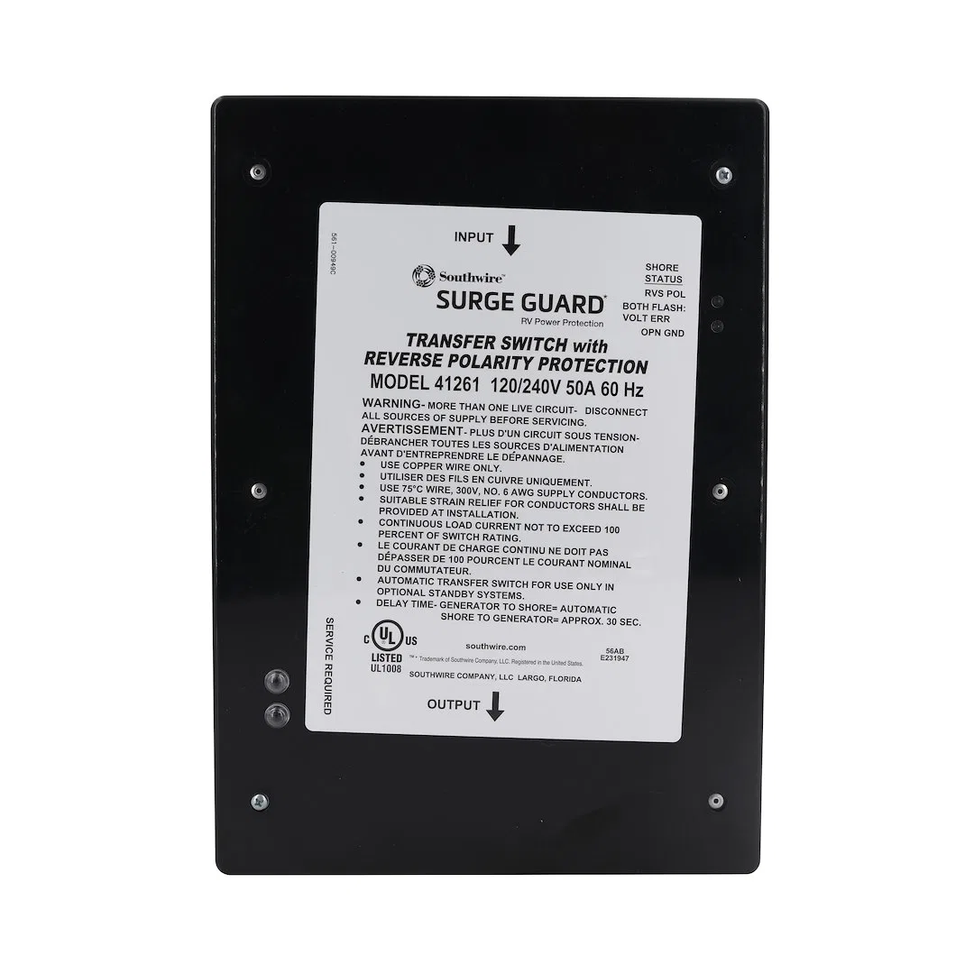 41261-011 – SOUTHWIRE Power Transfer Switch, Transfer Power Between Shore And RV Generator Automatic 120/ 240 Volt 50...